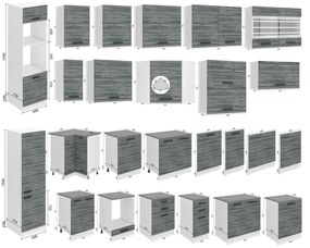 Kuchynská linka Belini Premium Full Version 520 cm šedý antracit Glamour Wood s pracovnou doskou JULIE