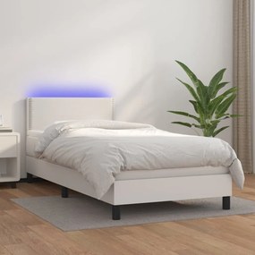 Boxspring posteľ s matracom a LED biela 90x200 cm umelá koža 3134142