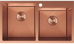 Mexen Xorin, 2-komorový nerezový drez 780 x 450 mm, brúsená meď, vzor voština, 6441782000-65HC