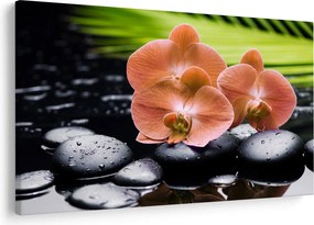 Obraz - Oranžová orchidea s palmovými listami (90x60 cm)