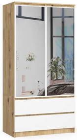 Skriňa S 90 cm 2D 2SZ 2 zrkadlá CLP dub artisan / biela