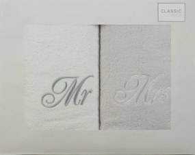 Moderné bavlnené uteráky s nášivkami MR and MRS