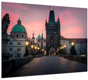 Sklenený obraz - Na Karlovom moste (70x50 cm)