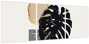 Obraz - Abstrakcia s tropickými listami N⁰2 (s hodinami) (90x30 cm)