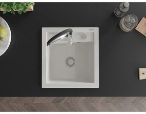 Mexen Vito, 1-komorový granitový drez 490x520x210 mm a drezová batéria Aster, biela, 6503-20-73450-07
