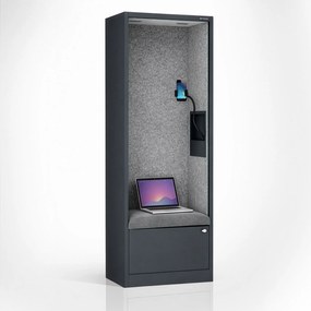 Akustická kabína SALLY MentalBox 600 mm – antracitový korpus, sivé sedadlo