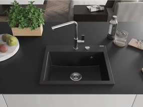 Mexen Oscar granitový drez 1-komorový 580 x 490 mm, čierny, sifón chróm - 6519581000-77