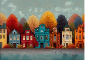 Sklenený obraz - Maľované jesenné mesto (70x50 cm)
