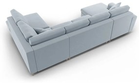 Svetlomodrá zamatová rozkladacia/s úložným priestorom rohová pohovka (pravý roh/do "U") Kyoto – Cosmopolitan Design