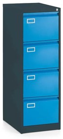 Kovová kartotéka A4 - 4 zásuvky, 45,5 x 62 x 132 cm, cylindrický zámok, modrá - ral 5012