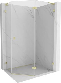 Mexen Lunar, L pravý výklopný päťuholníkový sprchový kút 90 x 80 cm, 8mm číre sklo, zlatý matný profil, 831L-090P-080L-55-00-P