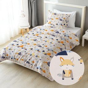 Biante Detské bavlnené posteľné obliečky Sandra SA-613 Modro-oranžové lesné zvieratká na bledo sivom Predĺžené 140x220 a 70x90 cm