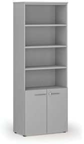 Kombinovaná kancelárska skriňa PRIMO GRAY, dvere na 2 poschodia, 2128 x 800 x 420 mm, sivá