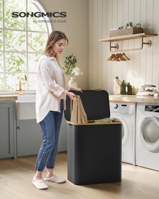 koš na prádlo s viečkom – 3 priehradkový zberný kôš na oblečenie, s objemom 150 l v čiernej farbe