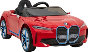 Ramiz Elektrické autíčko BMW i4 pre deti červené + diaľkové ovládanie + EVA + ekokoža + LED audio + pomalý štart