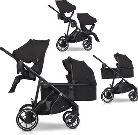 Súrodenecký kočík EasyGo Duoflex Ebony Black, 2 športové časti , 1 hlboká vanička