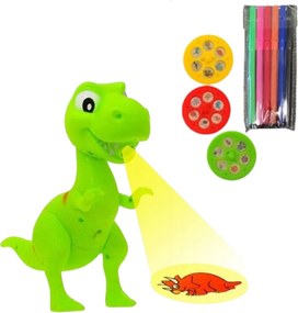 LEAN Toys Detský projektor Dinosaurus T-Rex na kreslenie 18 obrázkov fixky 2 v 1