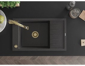 Mexen Elias, 1-komorový granitový drez 795x480x200 mm a drezová batéria Elia, čierna škvrnitá, 6511-76-670101-50
