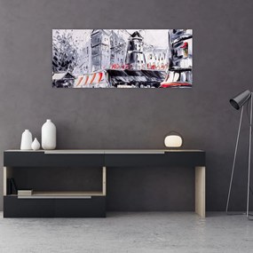 Obraz - Ulica v Paríži, olejomaľba (120x50 cm)