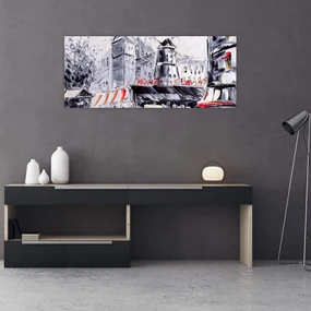 Obraz - Ulica v Paríži, olejomaľba (120x50 cm)