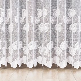 Biela žakarová záclona ROSA so vzorom kvetín  - šité na mieru