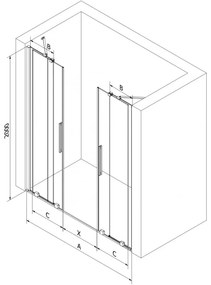 Mexen Velar Duo, posuvné sprchové dvere do otvoru 150 cm, 8mm sklo námraza, zlatá lesklá, 871-150-000-32-50