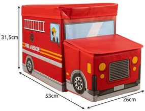 eCarla Úložný detský box a taburet pre deti, POŽIARNY VÔZ, červený
