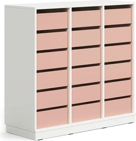 Úložná skrinka CASPER, 18 zásuviek, so soklom, biela/tmavoružová