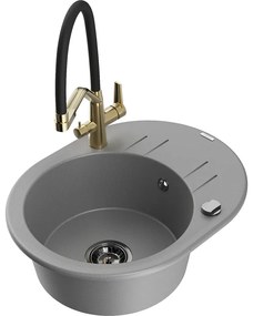 Mexen Kevin, granitový drez 586x458x190 mm, 1-komorový a biela batéria Duo, šedá, 6517-71-671701-57-B