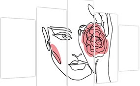 Obraz - Line art tvár s ružou (150x105 cm)