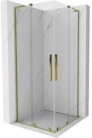 Mexen Velar L Duo, sprchový kút s posuvnými dverami 80 x 80 cm, 8mm číre sklo, zlatá lesklá, 871-080-080-02-03-50