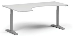 Výškovo nastaviteľný stôl, elektrický, 675-1325 mm, ergonomický ľavý, doska 1800x1200 mm, sivá podnož, biela