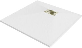 Mexen Hugo, štvorcová sprchová vanička SMC 70 x 70 cm, biela, zlatá krytka, 42107070-G