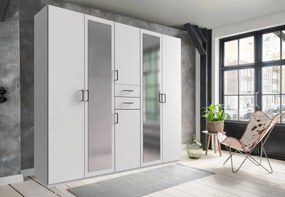 Šatníková skriňa so zrkadlami Düsseldorf, 225 cm, biela