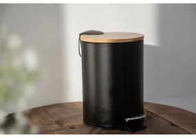 Čierny odpadkový kôš s bambusovým vekom Wenko Tortona, 3 l