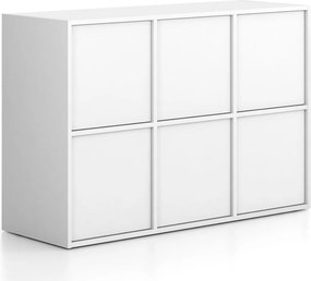 Kancelárska skriňa FRAME, nízka, 6x dvere, 1299 x 450 x 881 mm, PUSH-lock, biela