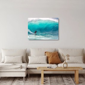 Sklenený obraz surferov vo vlnách (70x50 cm)