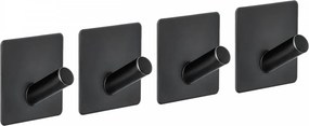 Erga Midi, samolepiace háčiky na uteráky bez vŕtania, 4ks, 4,5×4,5 cm, čierna matná, ERG-YKA-CH.MIDI4-BLK