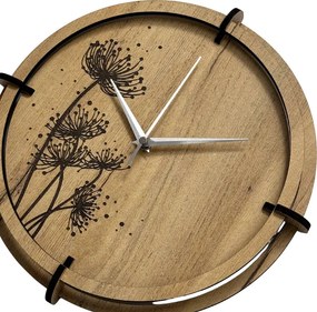 Tiché drevené hodiny s motívom lúčnych tráv pre váš  domov | SENTOP HDF0586-GOLD-OAK