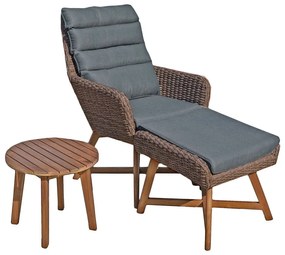 Set hnedého záhradného kresla s podnožkou a stolíkom Garden Pleasure Caliva