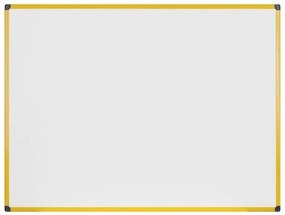 Biela popisovacia tabuľa na stenu, magnetická, žltý rám, 1200 x 900 mm