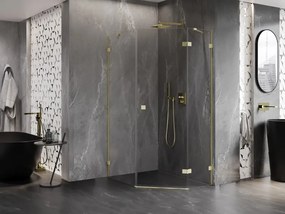 Mexen Lunar, päťuholníkový sprchový kút s pravým sklonom 80 x 90 cm, 8mm číre sklo, zlatý matný profil, 831-080P-090L-55-00-P