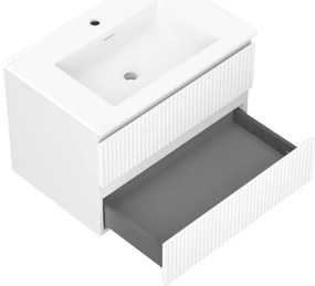 Mexen Rivel, kúpeľňová skrinka 70 cm s umývadlom Otis, 2 zásuvky, drážkovaná, biela matná, 91A20-07047-2-BFF01-W18M01