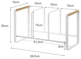 Biely stojan na taniere s detailom z bukového dreva YAMAZAKI Tosca