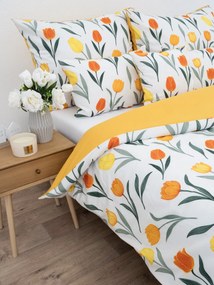 Predĺžené bavlnené obliečky Renforcé - Kvety tulipánov oranžové
