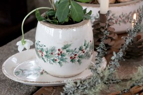 Béžový keramický podnos s cezmínou Holly Christmas Antique - 25 * 18 * 2,5 cm