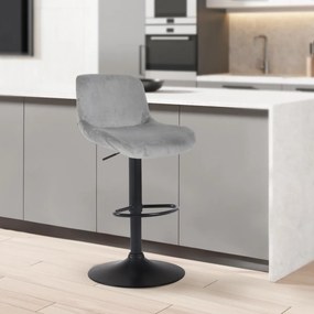 Barová stolička Solon - zamat, čierny rám - šedá