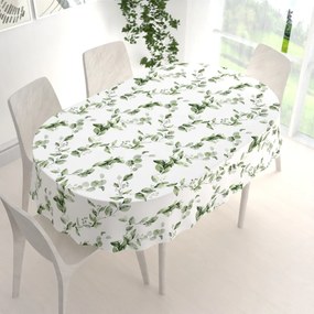 Biante Bavlnený oválny obrus Sandra SA-422 Zelené listy na bielom 50x100 cm