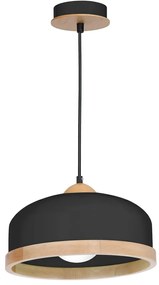 Závesné svietidlo Studio, 1x drevené/čierne kovové tienidlo, (fi 32cm), b/br