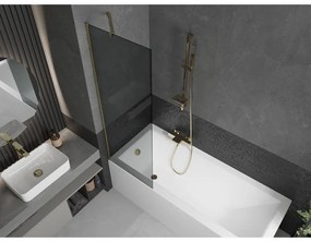 Mexen Next, vaňová zástena 1-krídlová 60 x 150 cm, fixné krídlo, 6 mm šedé sklo, zlatý profil, 895-060-000-00-40-50